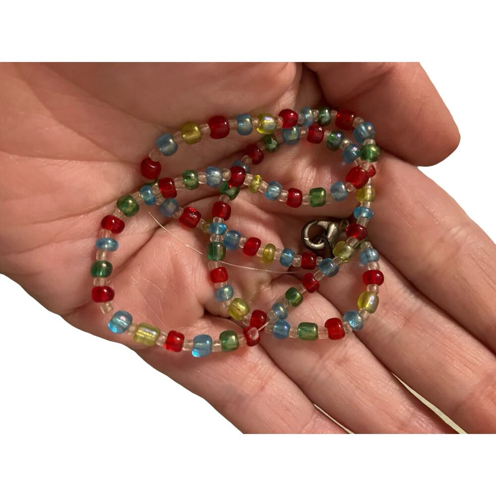 Vintage Multicolor Glass Seed Bead Necklace 18in Boho Festival Y2K